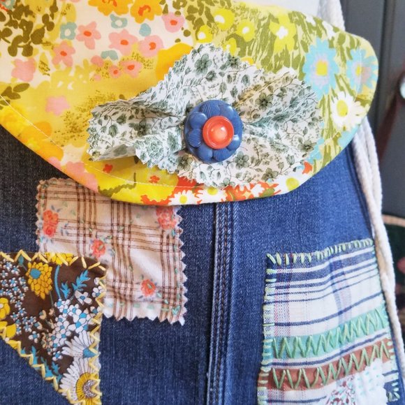 Handmade Denim Purse Macrame Strap Vintage Fabrics - Picture 4 of 10